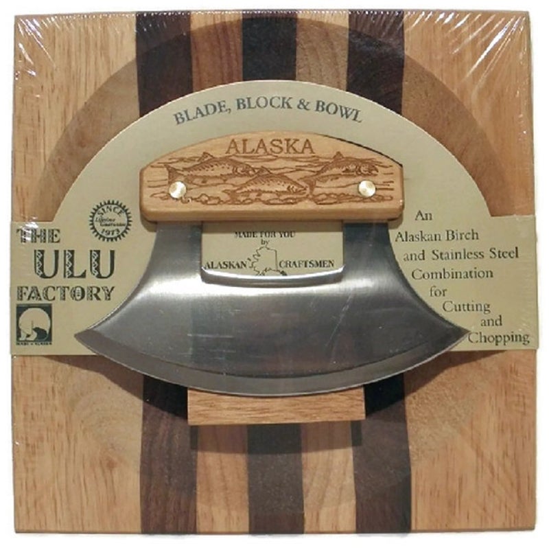 The ULU Factory Large Alaska Ulu Bowl Set Salmon School Etched Handle (1) - Image 1